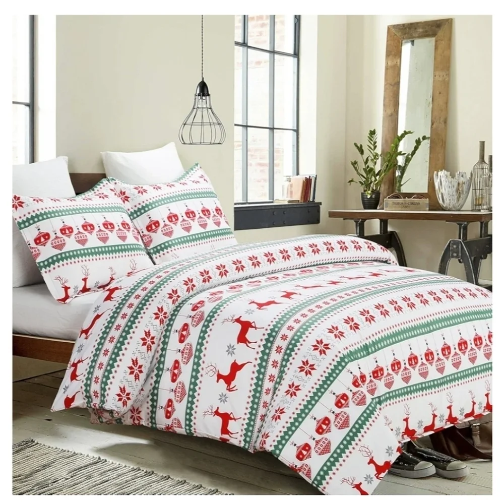 Lightweight Microfiber Duvet Cover Set, Printed Reindeer, Christmas